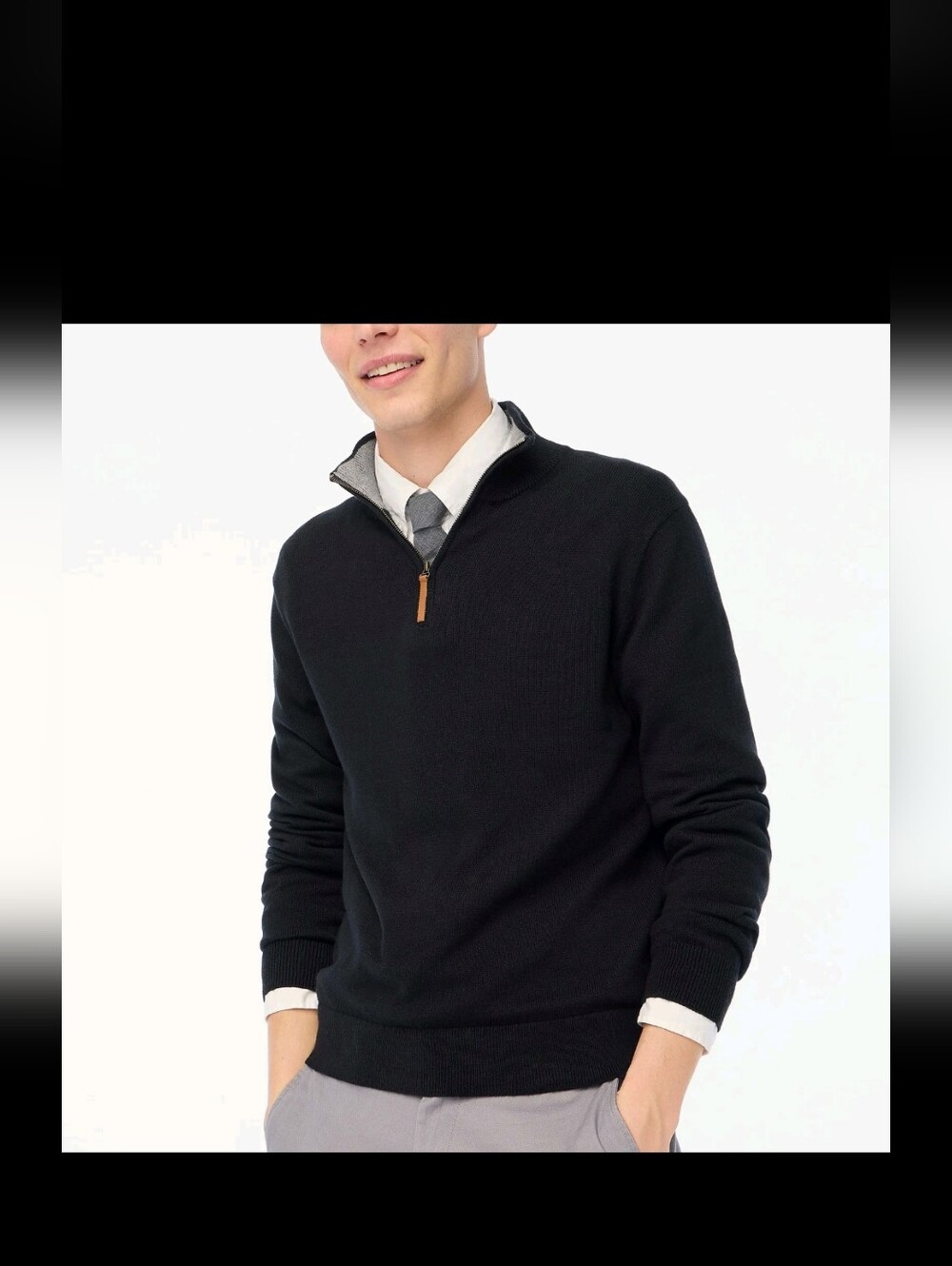 J.Crew Black Cotton Quarter Zip Sweater Men's L Preppy Golf Old Money